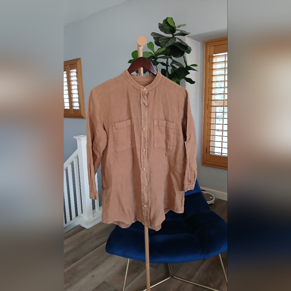Enza Costa Linen Shirt in Brown. Size 0